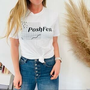 NEW POSHMARK Poshfest 2019 White Black Graphic Basic Classic Tee Shirt Medium